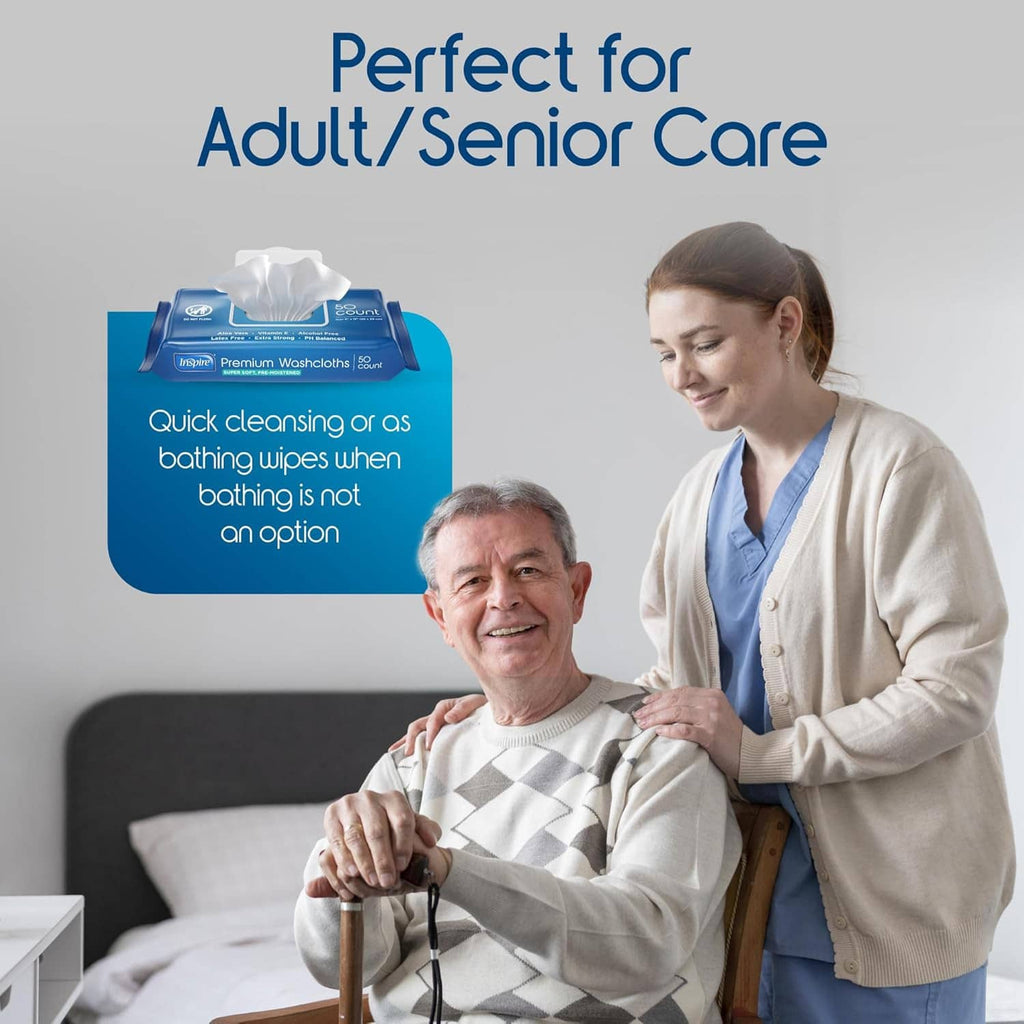 Adult washcloth wipes used for senior care, caregiver wipes resident’s hands
