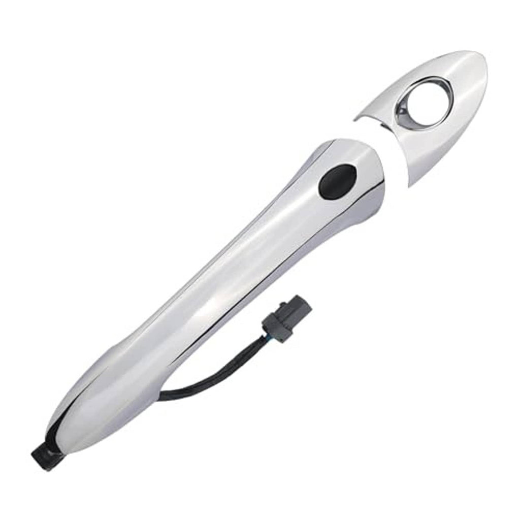 Chrome exterior door handle with keyhole and black wiring connector