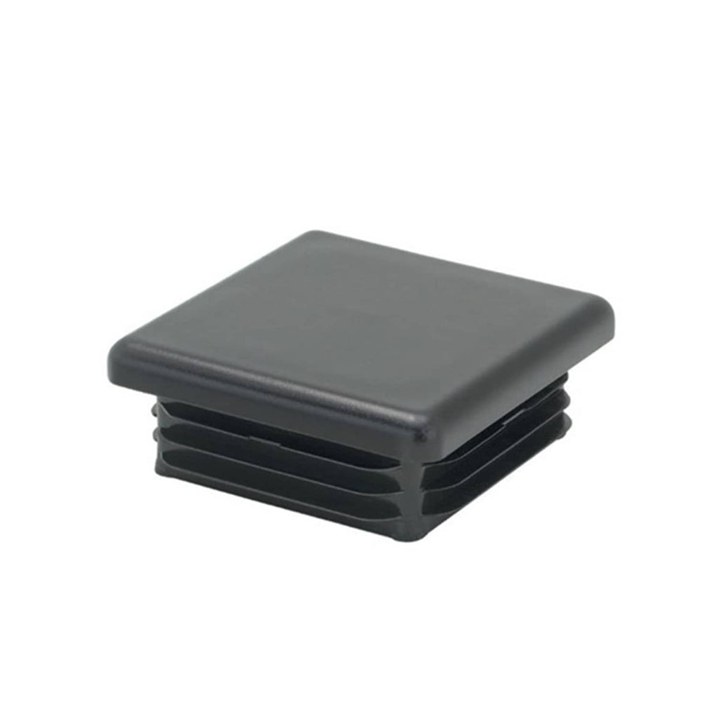 Black square plastic tubing end cap with ridged sides