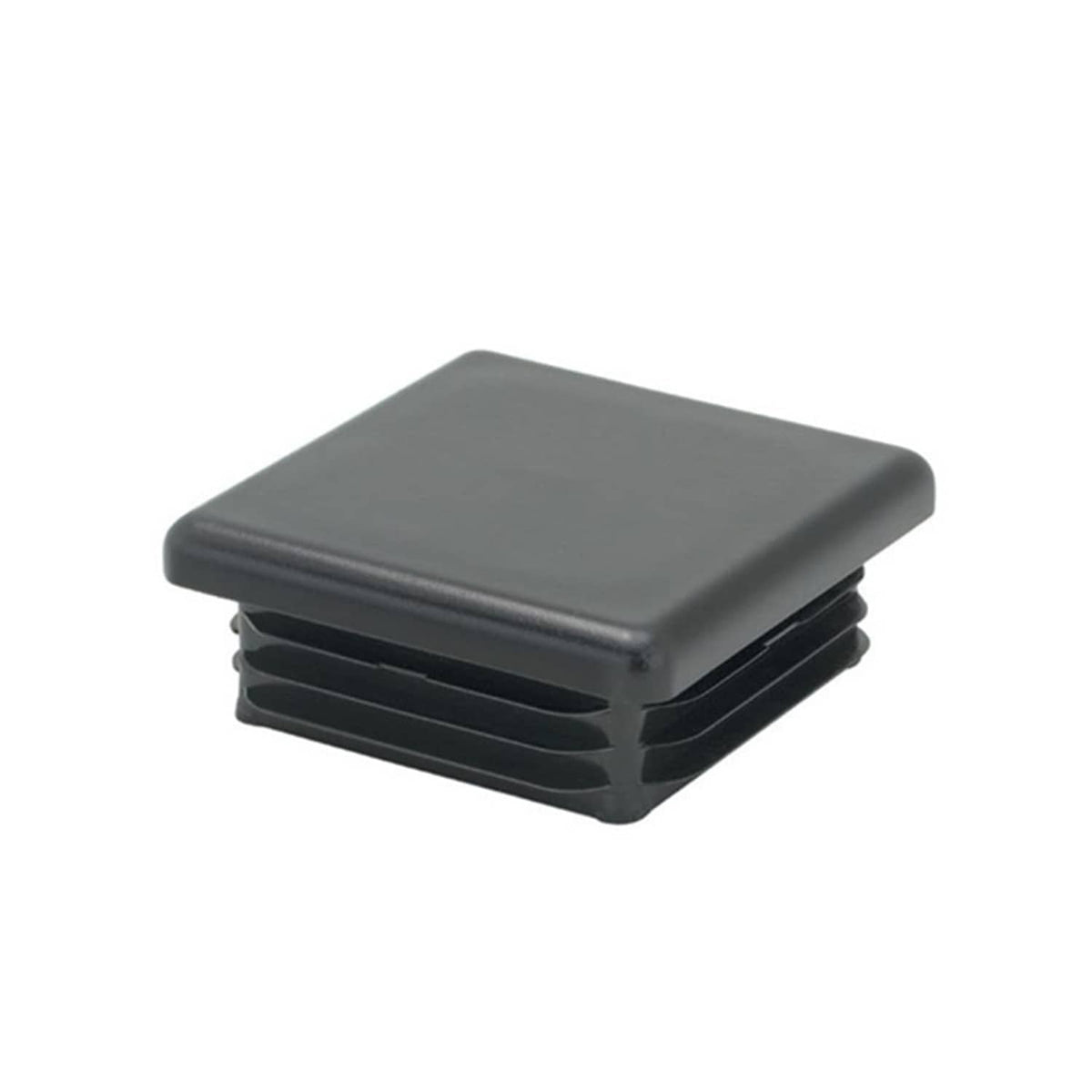 Black square plastic tubing end cap with ridged sides