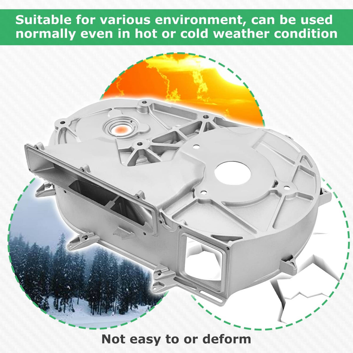 Aluminum inner clutch cover with rectangular opening and round port, light gray finish