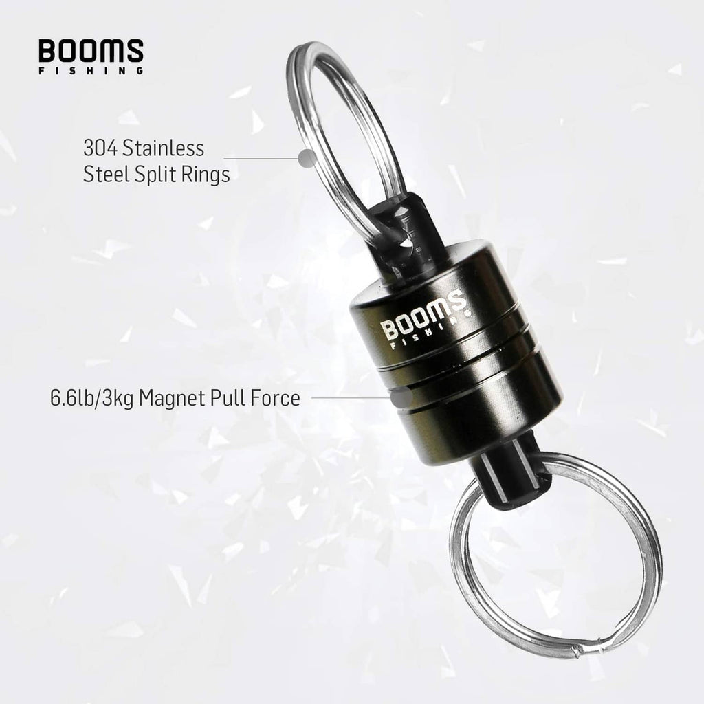 Black magnetic net release holder with carabiner and 304 stainless steel split rings
