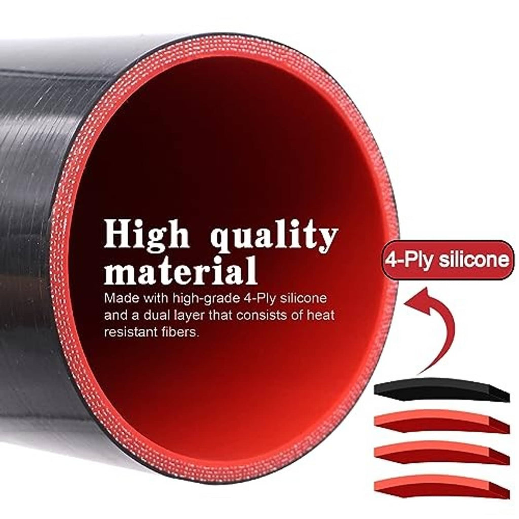 Close-up of black silicone hose with red inner bore and red seam detail