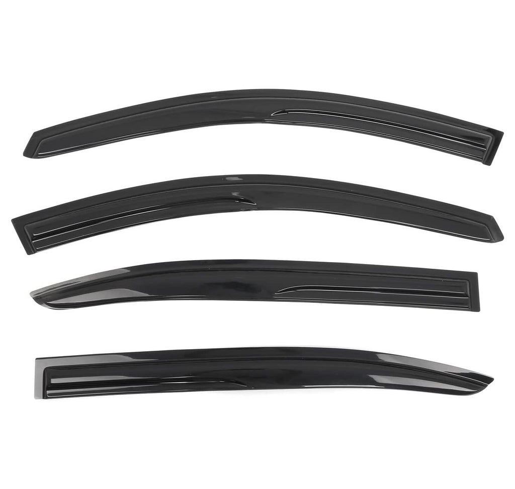 Set of dark tinted window rain visors, curved wavy profile