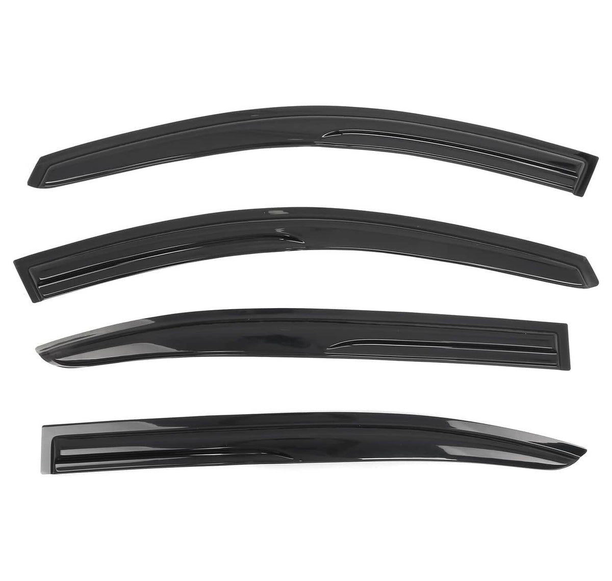 Set of dark tinted window rain visors, curved wavy profile