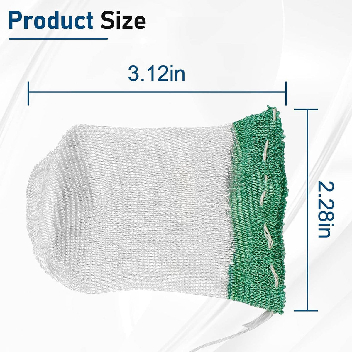 Lantern mantle, white mesh with green top, single piece shown with 3.12 in size