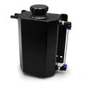 2L black coolant overflow tank with round cap and side inlet/outlet fittings