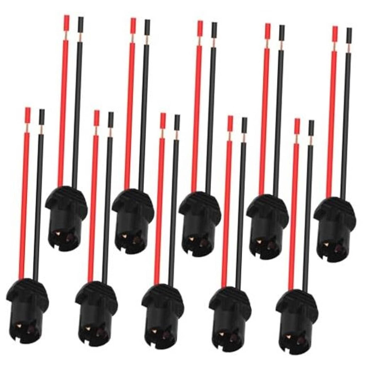 Set of pre-wired T10 194 LED bulb female sockets with black housings and red/black leads
