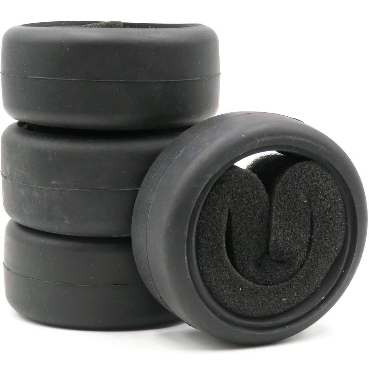 Black RC on-road slick tires with foam inserts, 4-pack set