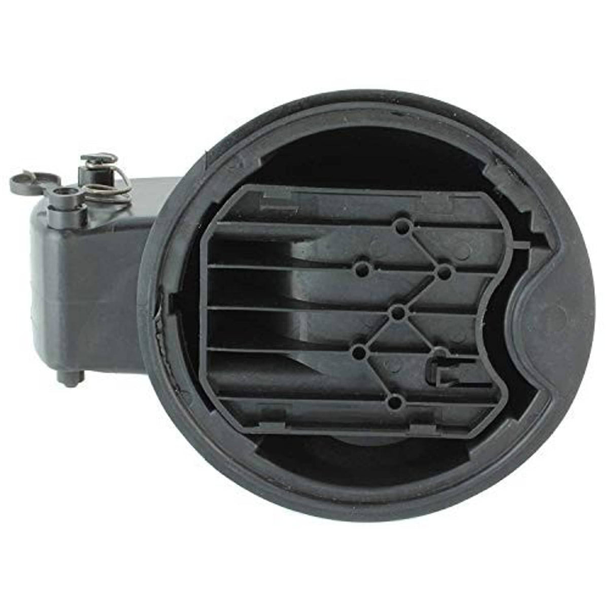 Fuel filler door housing pocket assembly, black interior panel with molded reinforcement ribs