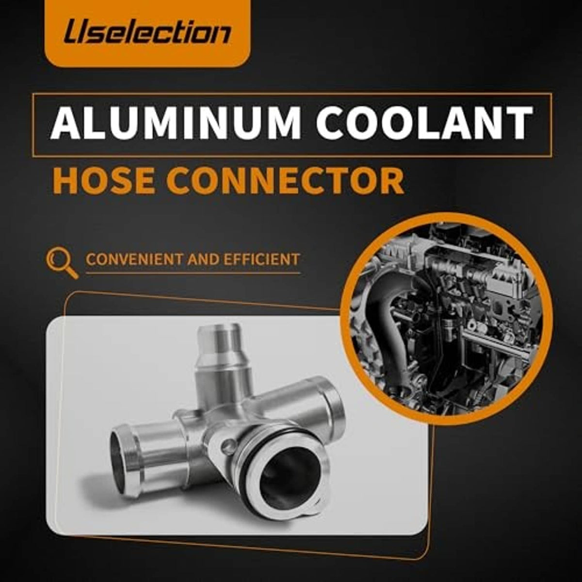 Aluminum coolant hose connector with T-shaped outlets and circular hose ports