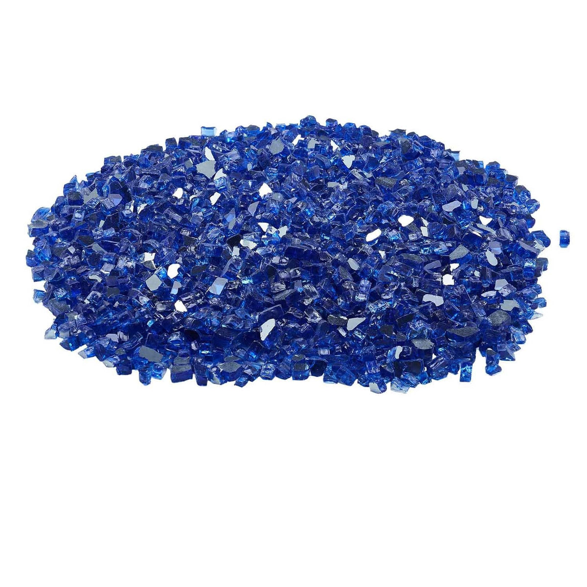 Cobalt blue glass fire pit rocks, 1/2-inch pieces, piled