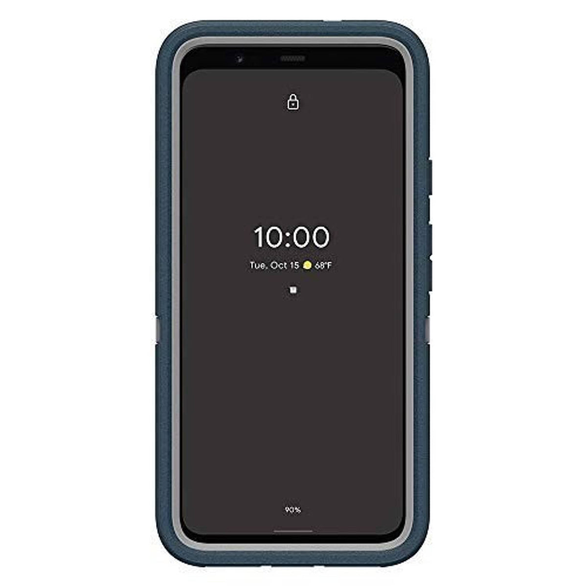 OtterBox Defender Series Pixel 4 case with screen cover, showing 10:00