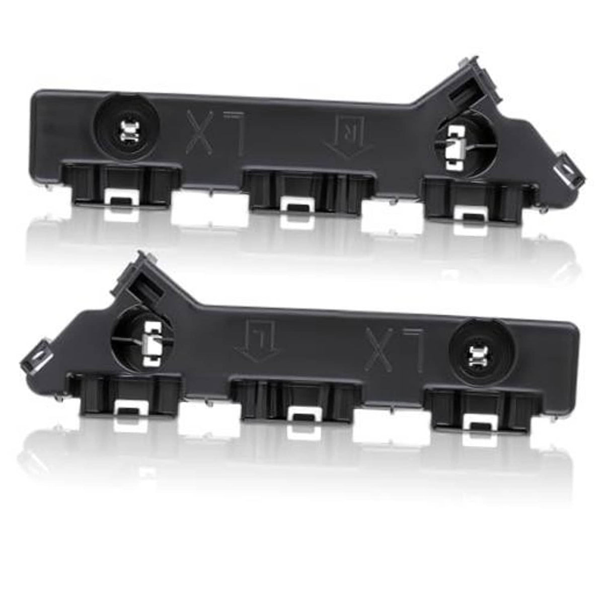 Set of two black front bumper cover support brackets, left and right