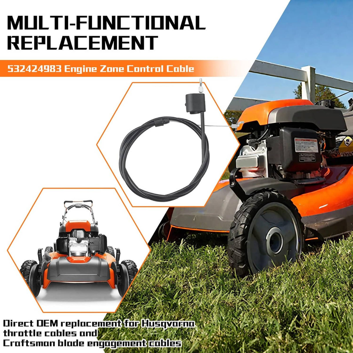Engine zone control cable replacement kit with black cable and throttle connector