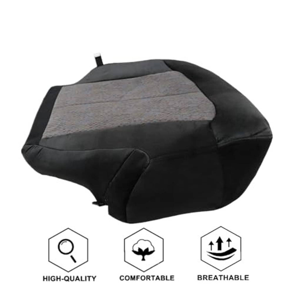 Dark gray cloth seat bottom replacement cover shown from side with gray patterned top