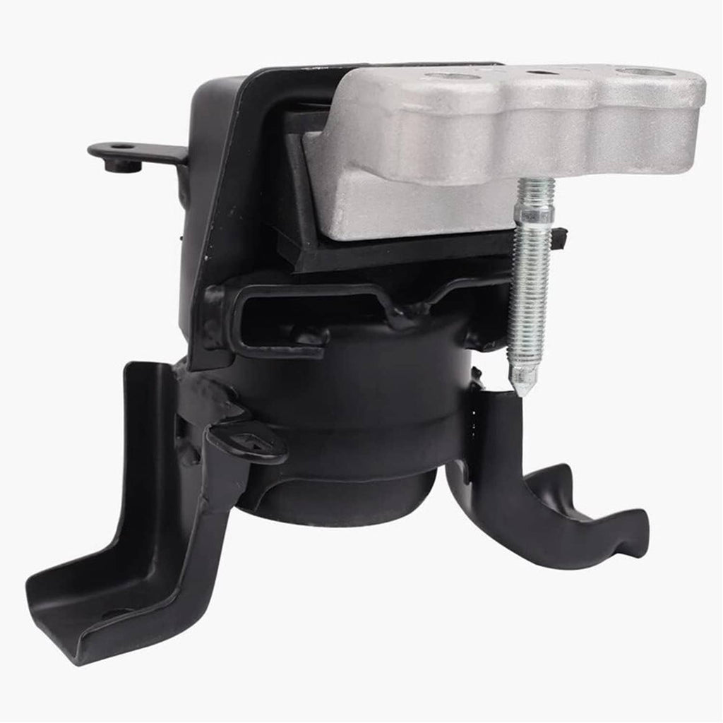 Engine motor mount with black base and silver bracket, threaded bolt stud