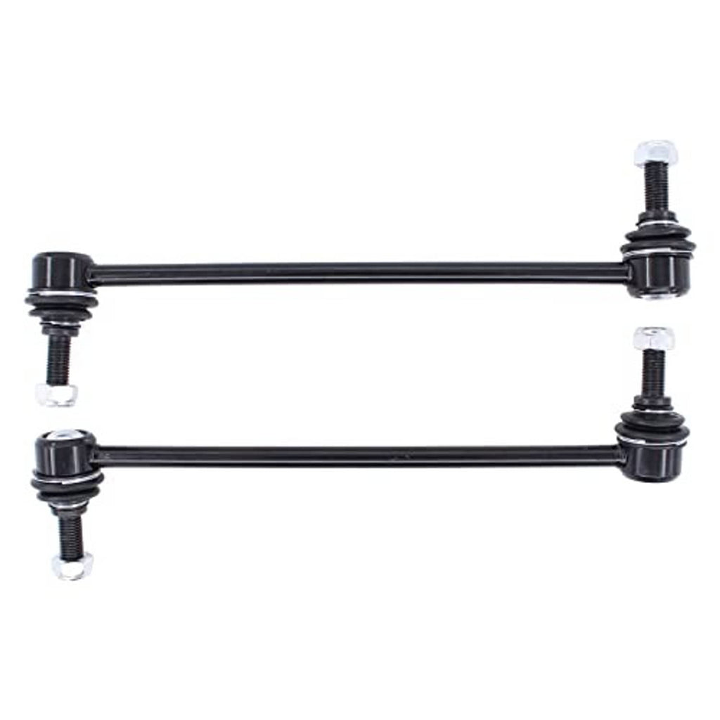 Front sway bar link set with black steel bars, rubber bushings, and mounting studs
