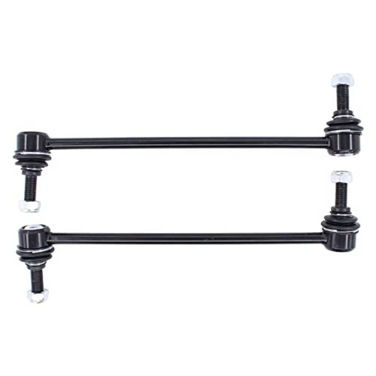 Front sway bar link set with black steel bars, rubber bushings, and mounting studs