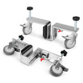 Heavy door installation dolly tool kit with caster wheels and metal support frames