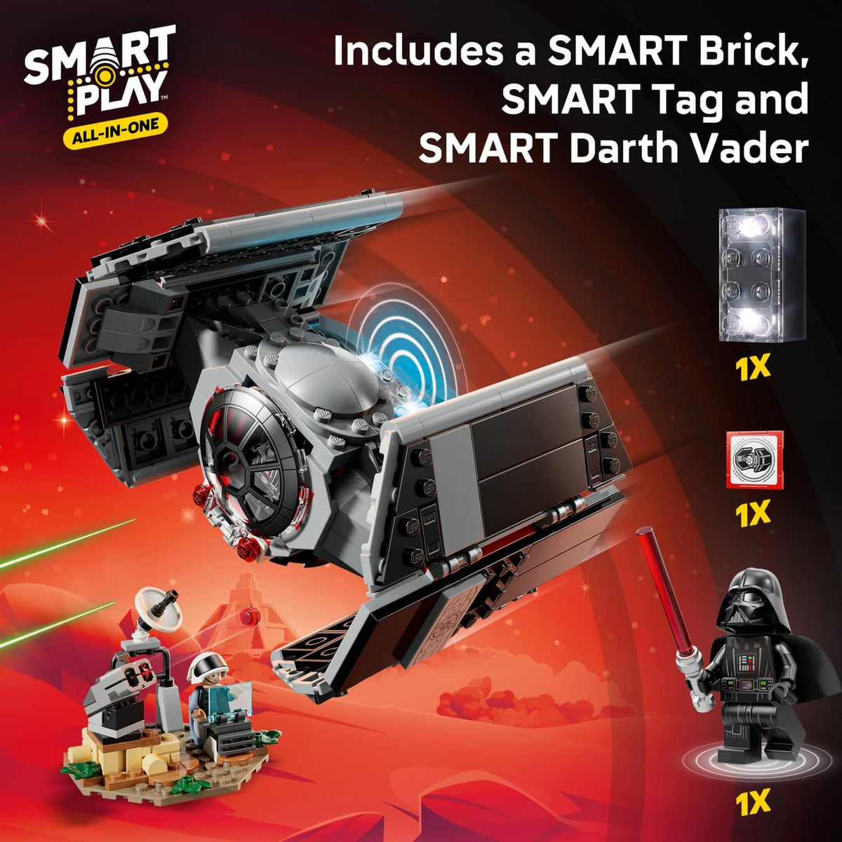 LEGO Star Wars TIE Fighter SMART Play model with cockpit and glowing sensor brick