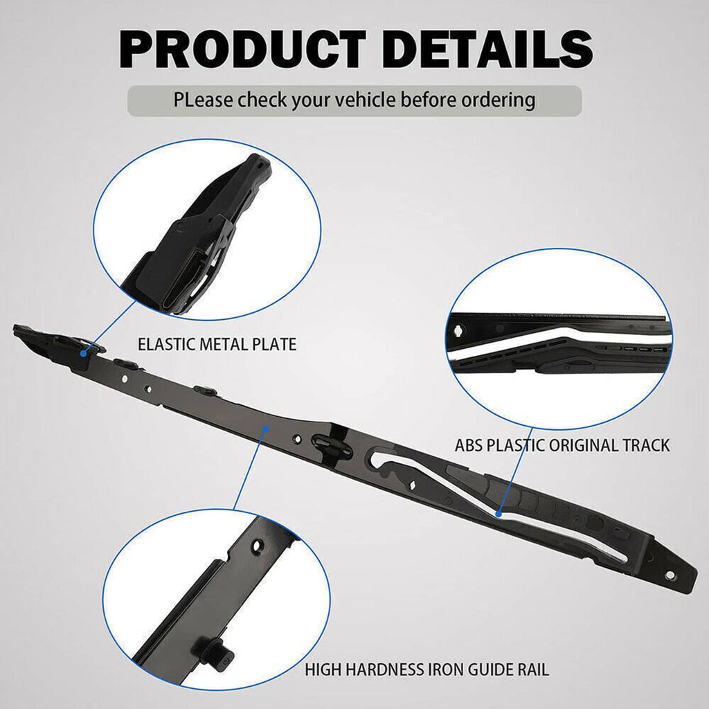 Black sunroof guide rail strip with raised track channel and mounting points