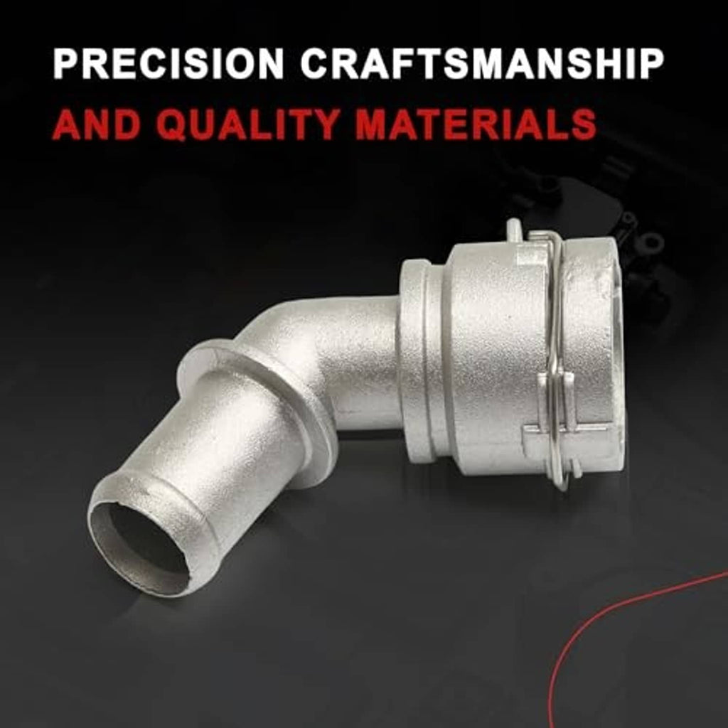 Silver aluminum coolant connector elbow pipe with clamp and flanged mounting end