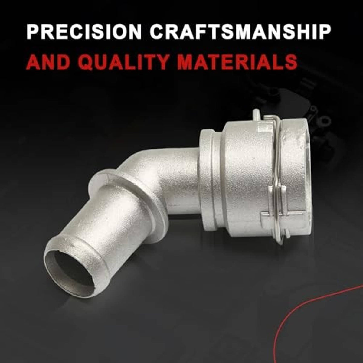 Silver aluminum coolant connector elbow pipe with clamp and flanged mounting end