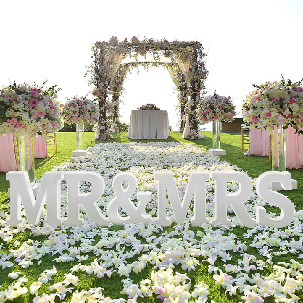 White wooden letters MR&MRS for wall or table decor