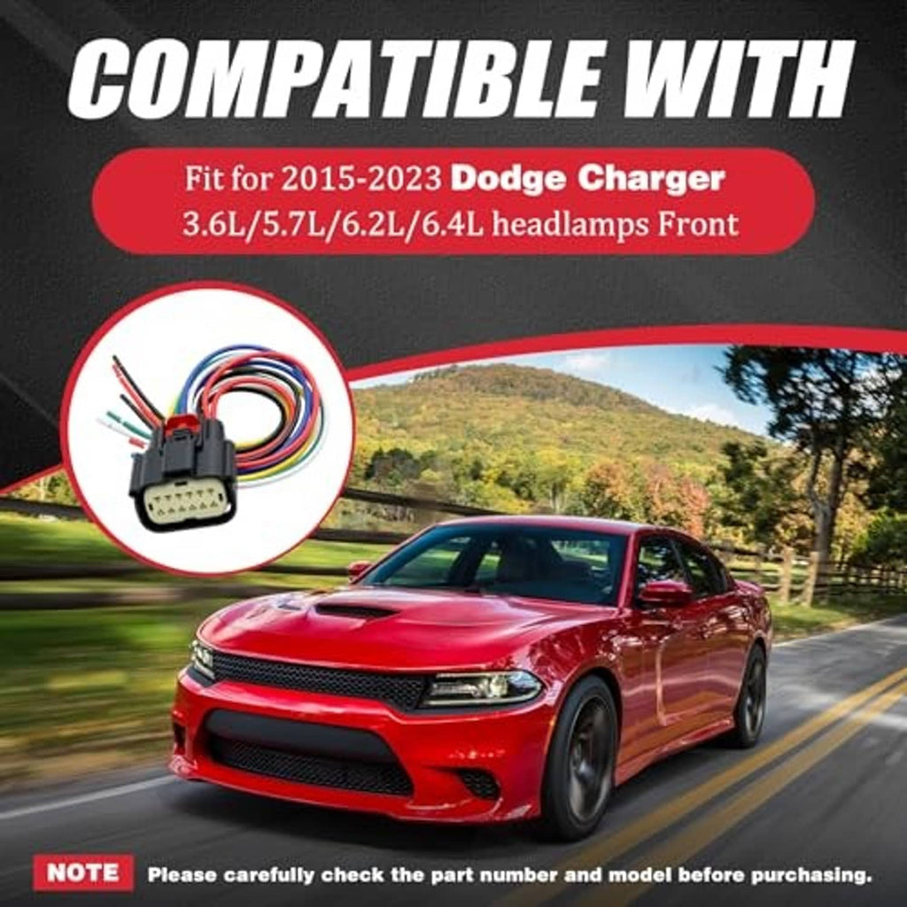 Headlight connector pigtail with 12-pin plug, multi-color wires, and pink terminal set