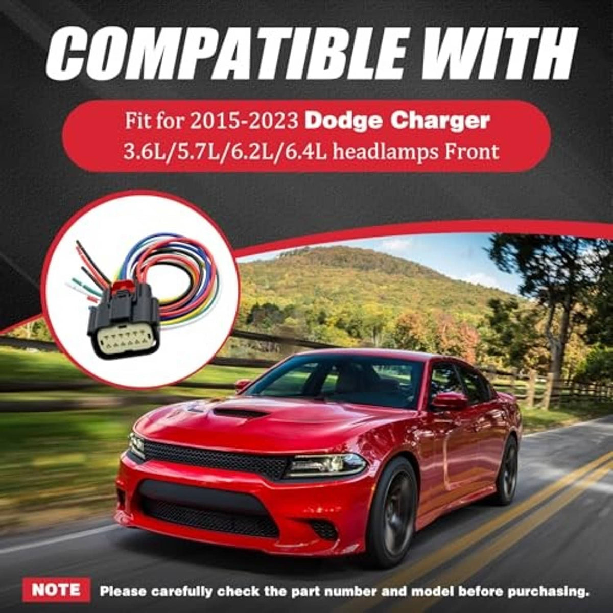 Headlight connector pigtail with 12-pin plug, multi-color wires, and pink terminal set