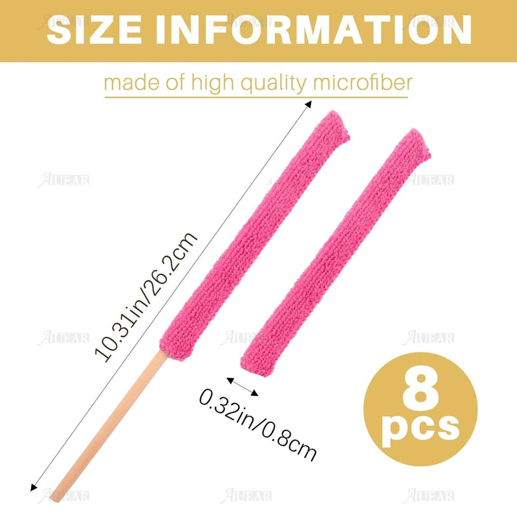 Pink microfiber duster sticks with slim wooden handles