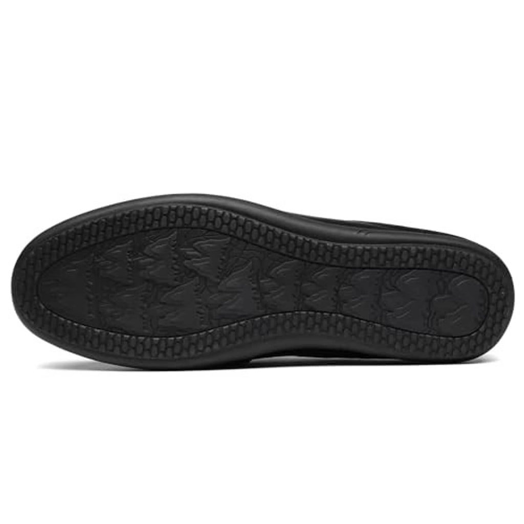 Black men's slip-on loafer outsole with textured tread pattern