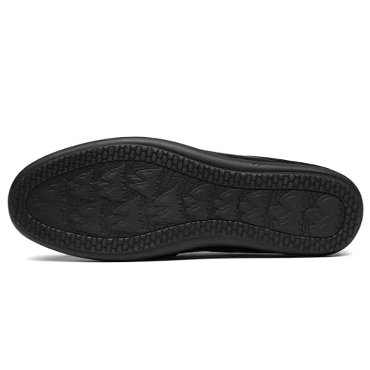 Black men's slip-on loafer outsole with textured tread pattern