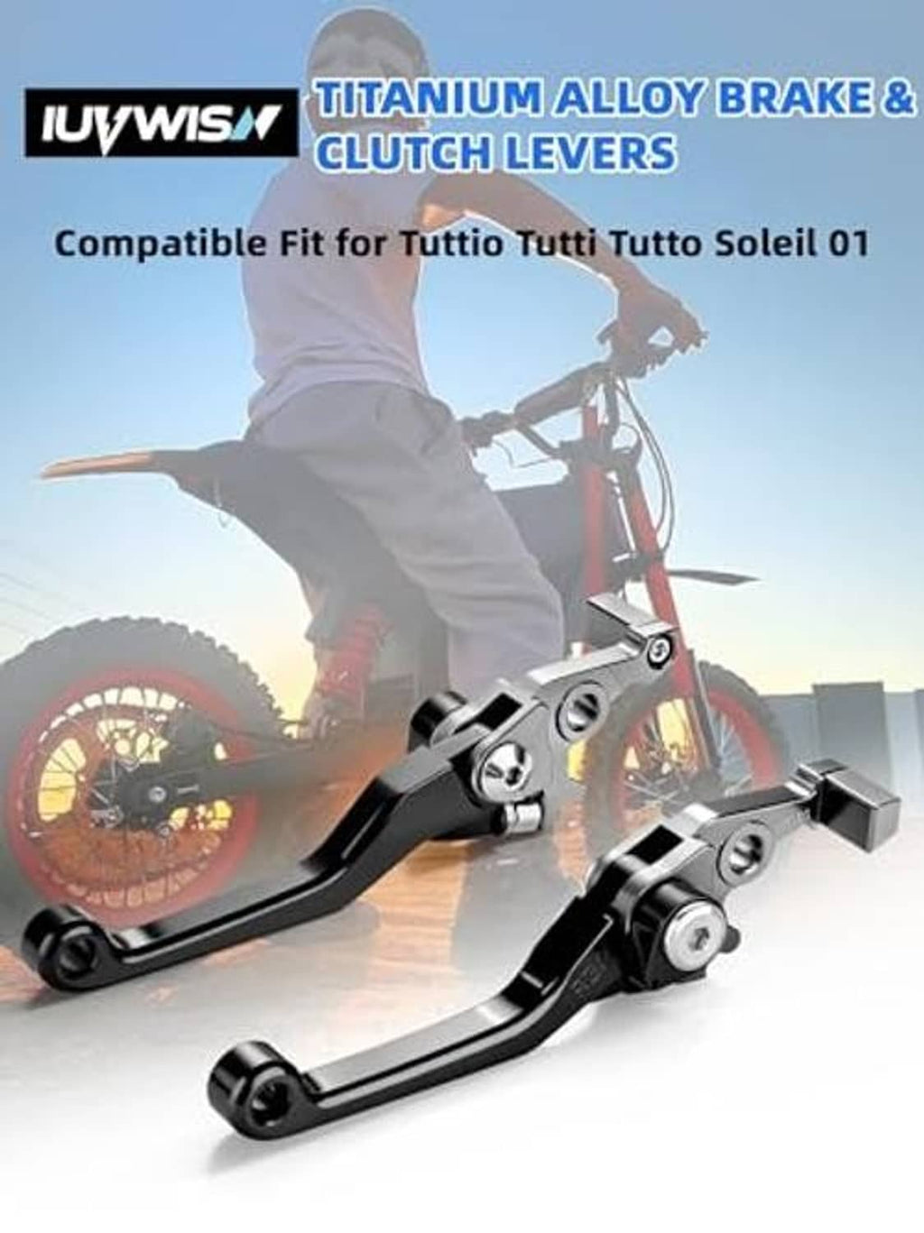 Silver and black brake and clutch levers mounted on an electric dirt bike handlebar