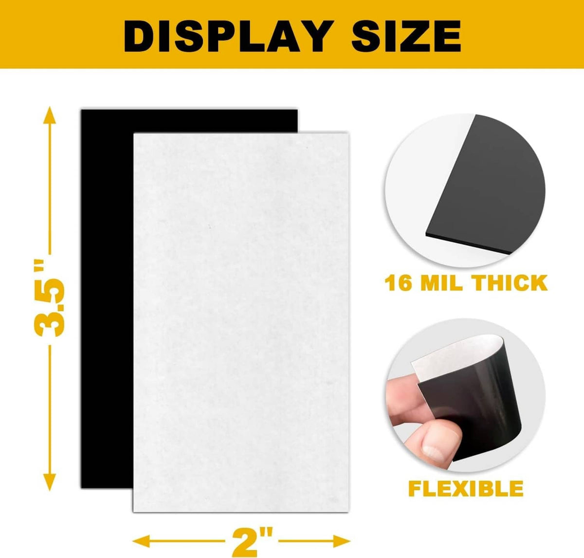Flexible magnetic adhesive sheet, 2 x 3.5 in display size, 16 mil thick