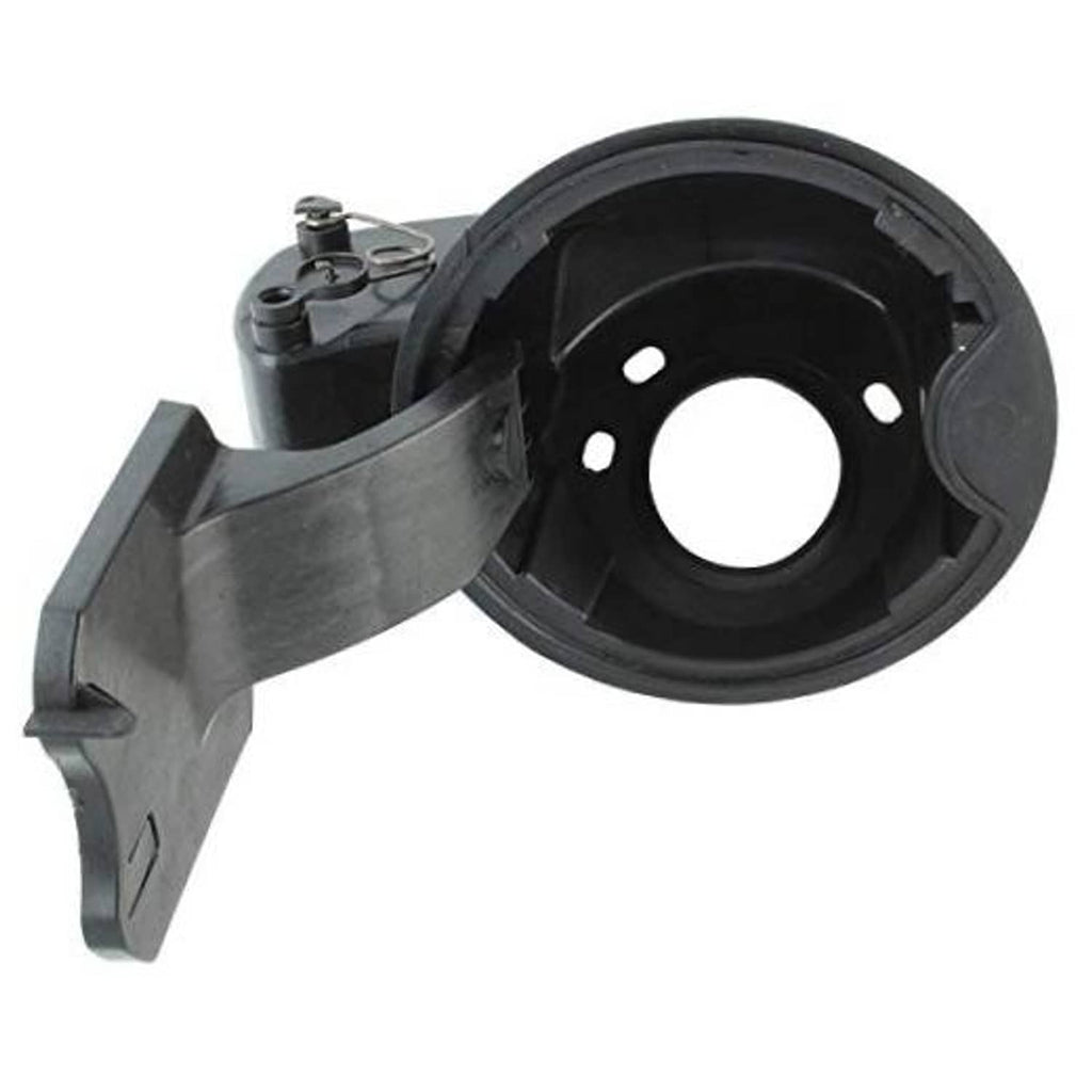 Fuel filler door housing pocket assembly, gray plastic base with black circular cover