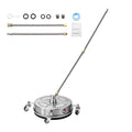 Pressure washer surface cleaner with 4 swivel wheels and rotating steel disc head