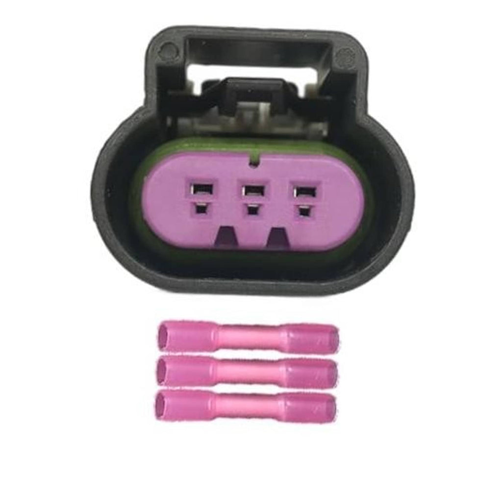 Throttle position sensor connector with purple 3-pin plug and three crimp terminals