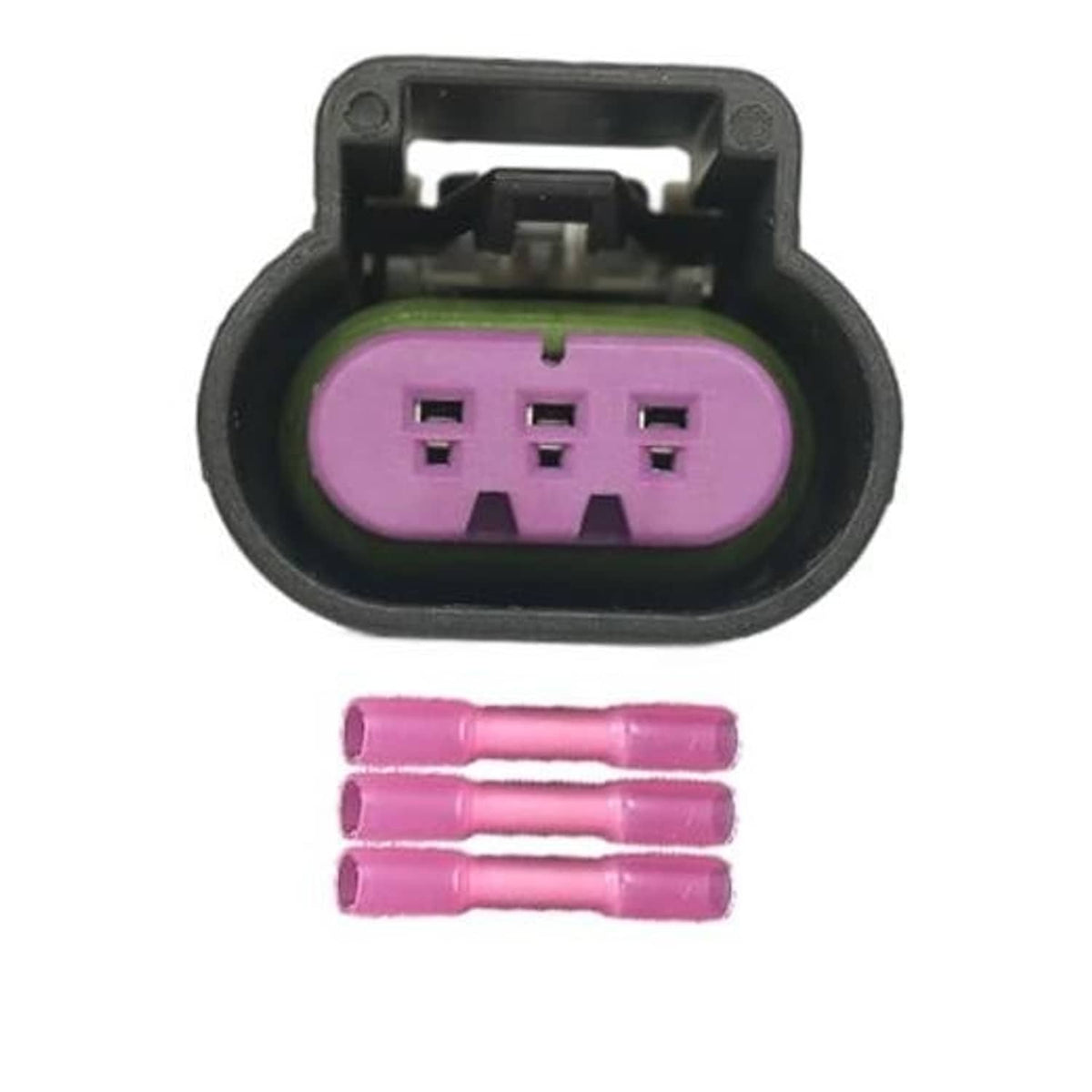 Throttle position sensor connector with purple 3-pin plug and three crimp terminals