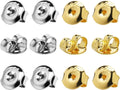 Round earring back replacements set in silver and gold tone, with push-post backs