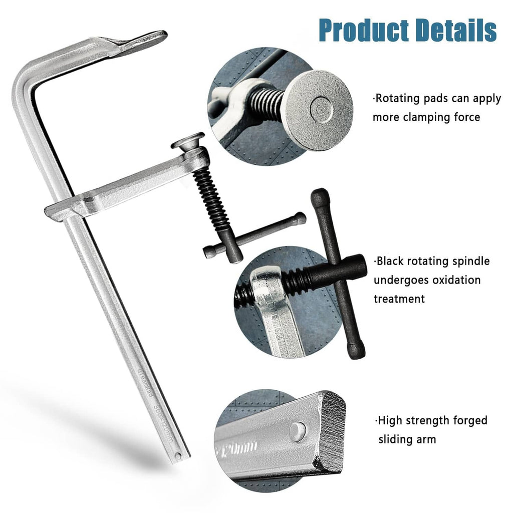 Silver U-bolt clamp with rotating pads, black spindle, and forged sliding arm
