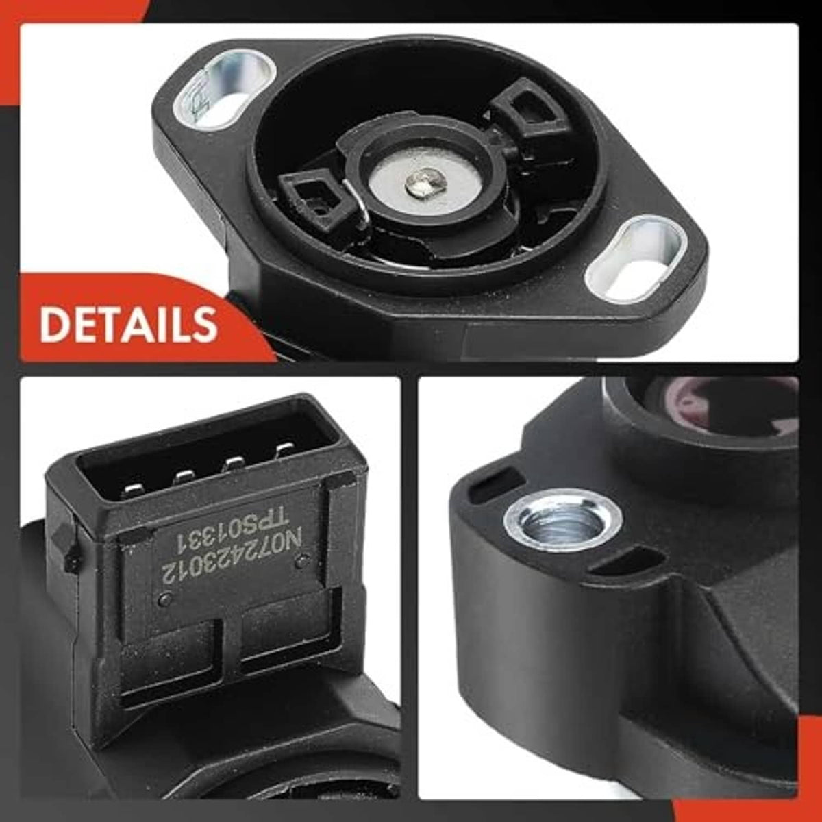 Throttle position sensor details view with connector ports and mounting holes