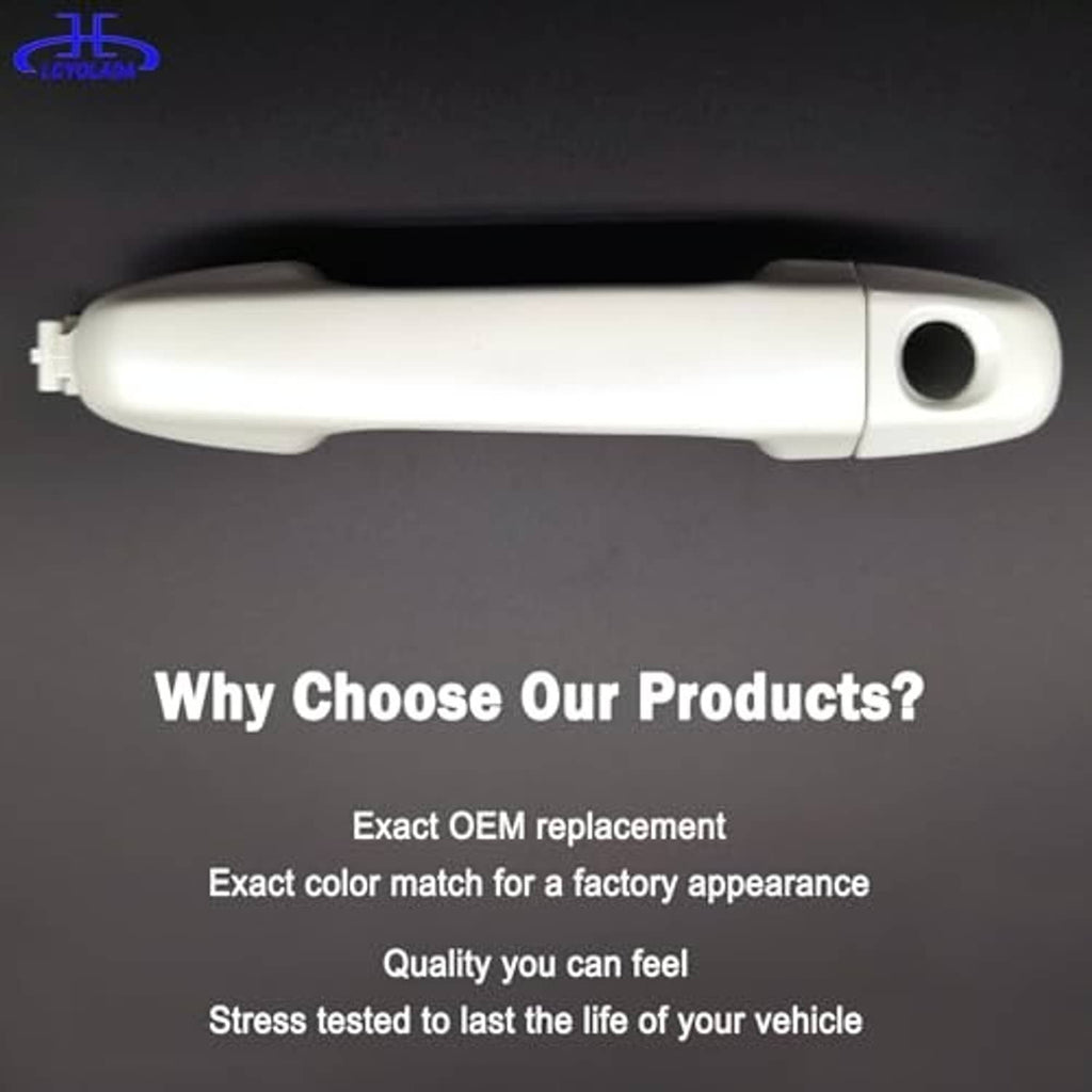 White front left exterior door handle with round keyhole and hinged grip section