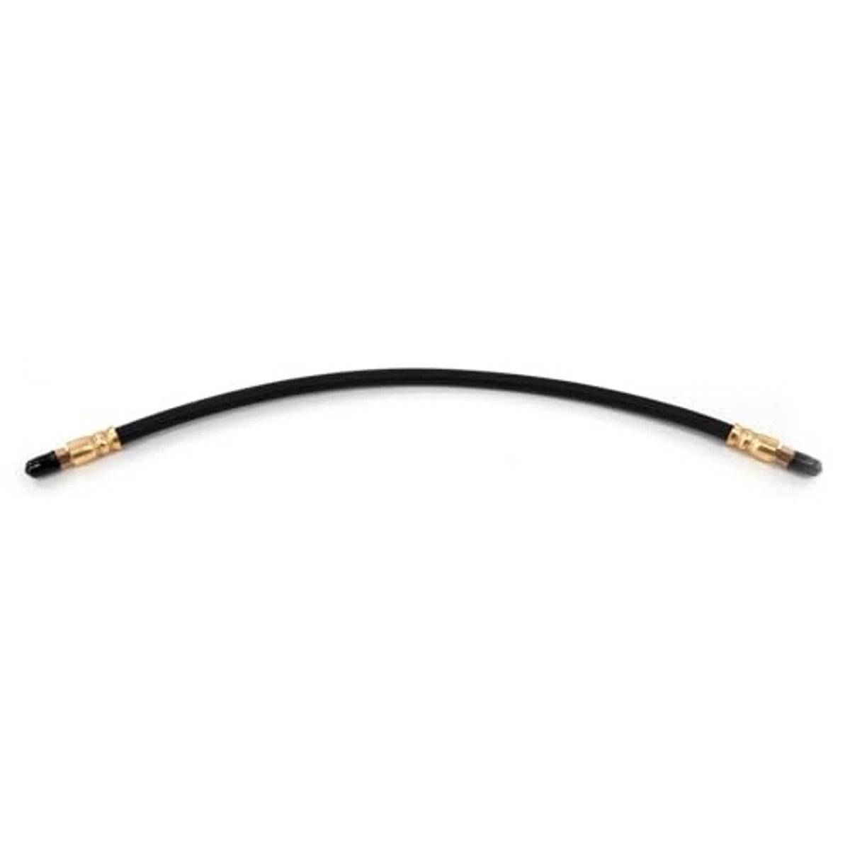 Flexible black rubber brake hose with brass fittings and inverted flare connections