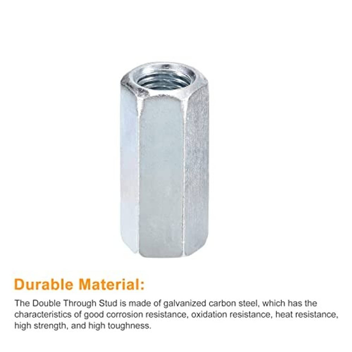 Galvanized hex coupling nut sleeve with internal threads, durable carbon steel for M14