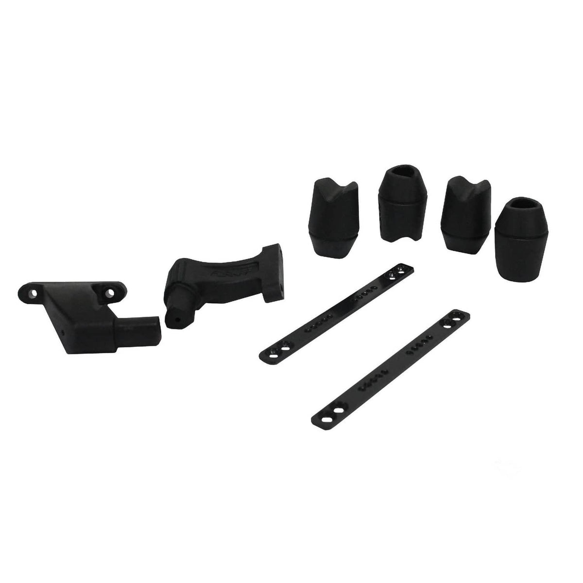Black tennis string dampener kit with clip brackets and rubber sleeves