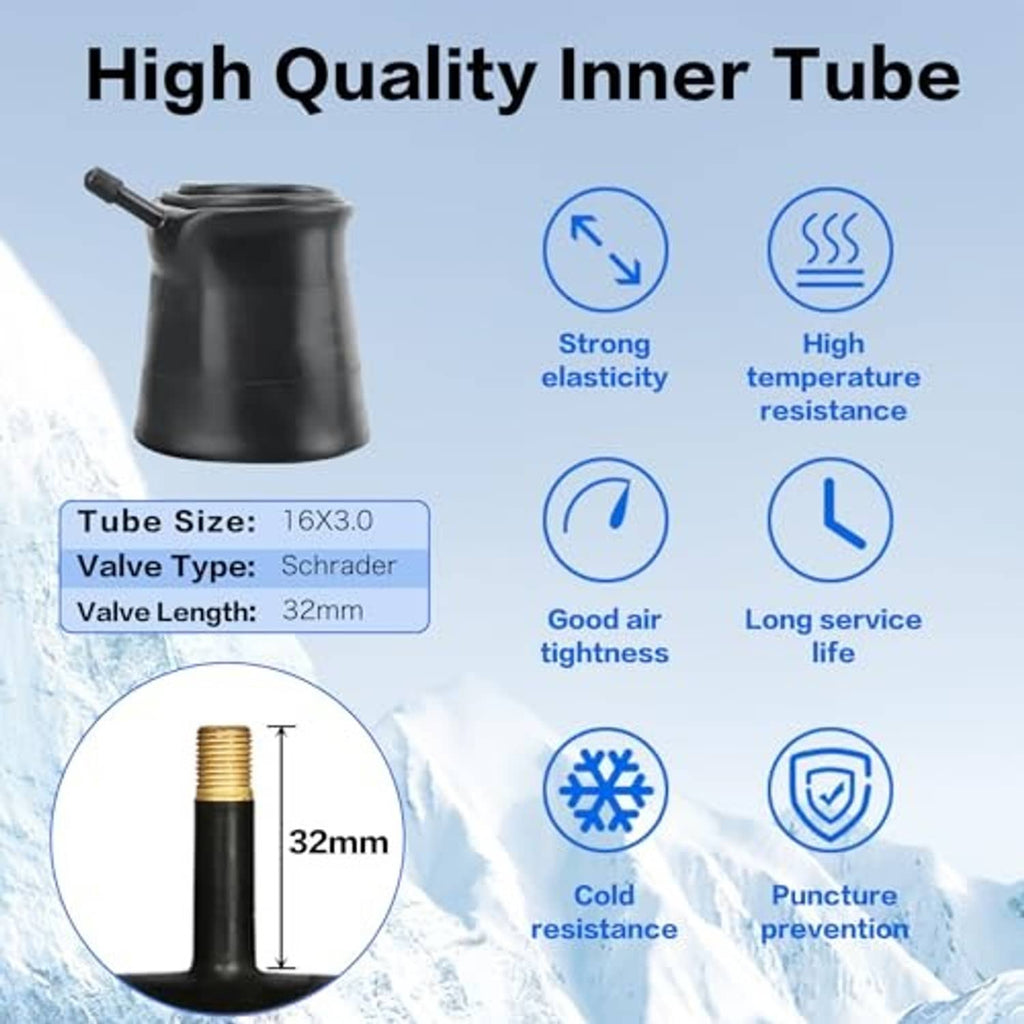 Black inner tube with 32 mm valve for 16x3.0 fat bike tires
