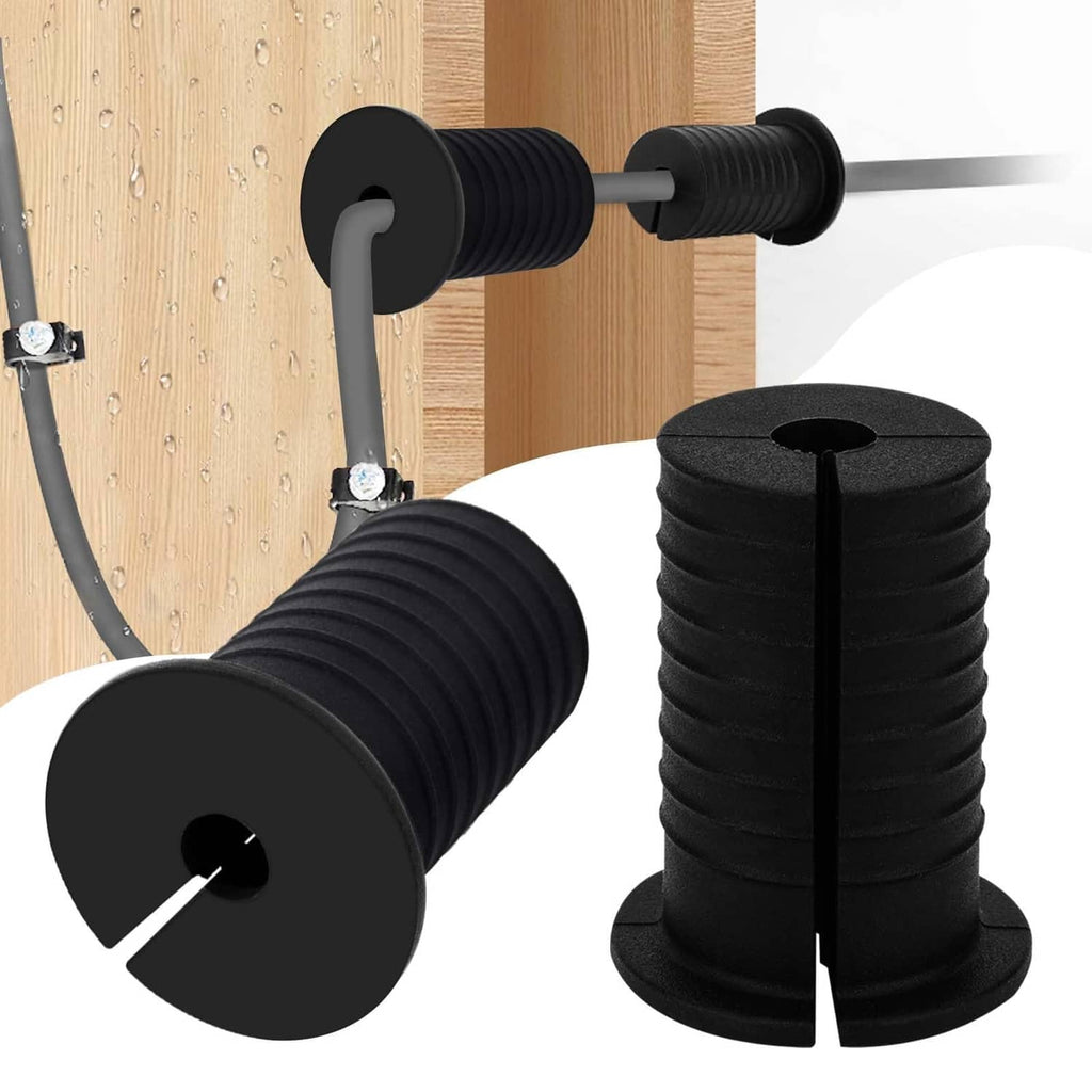 Black cable routing kit sleeves with end flanges for wall pass-through