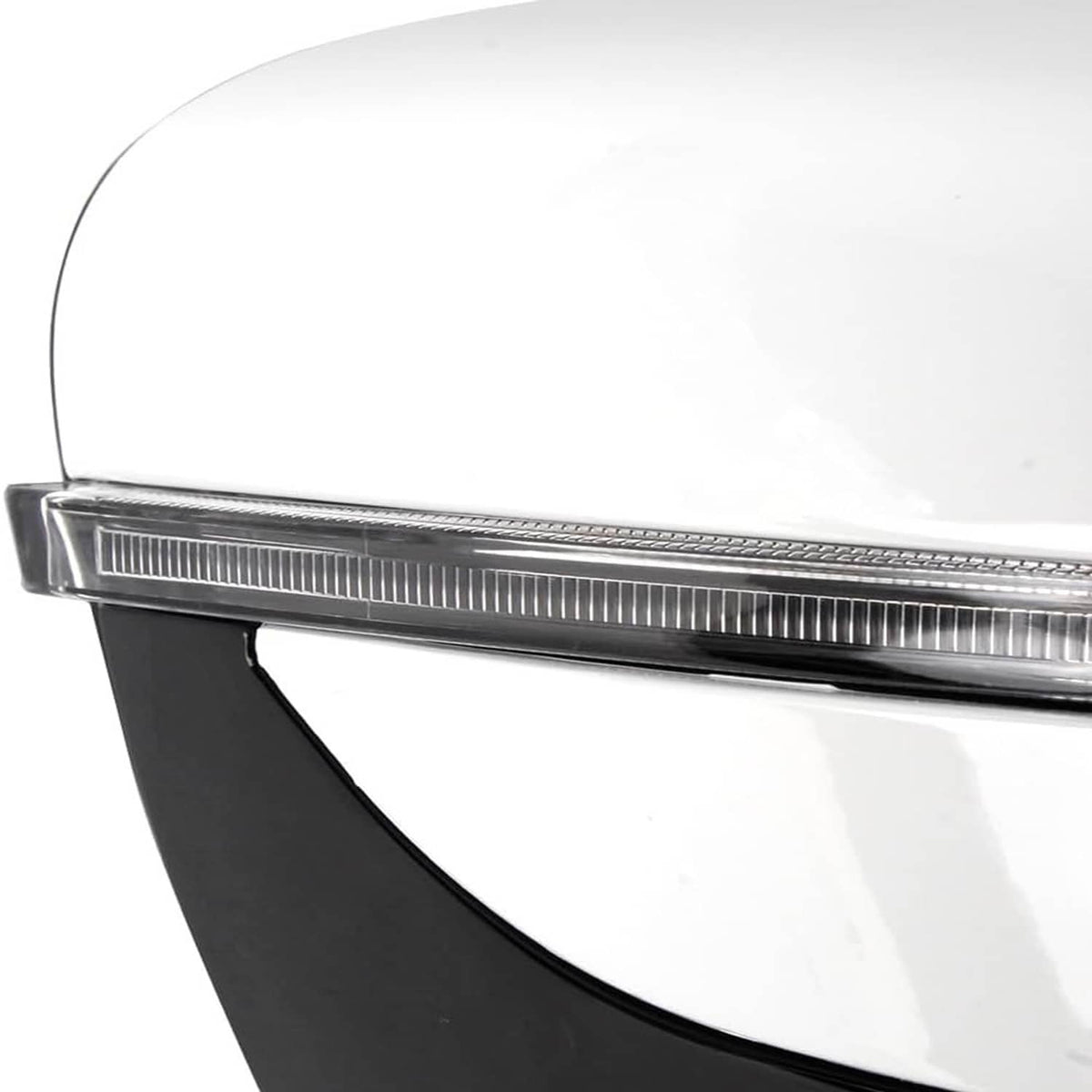 White mirror housing with clear light strip along the edge